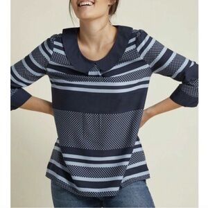 ModCloth Navy Light Blue Peter Pan Collar Blouse Medium stripes polka dots